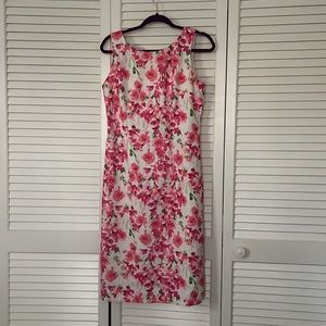 Emily Floral Print Sleeveless Bright Pink Roses Sheath  Party Dress size 8